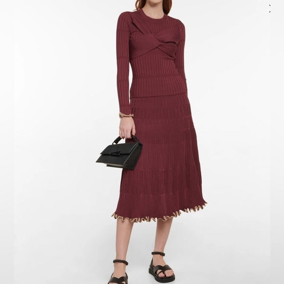 NEW JONATHAN SIMKHAI Nolan Top Twist Bow Long Sleeve Wine Merlot Size S - Picture 3 of 15